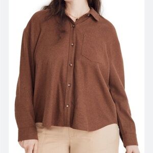 MADEWELL Plus Flannel Kempton Button-Up Shirt Brown Drop Sleeves Sz 4X